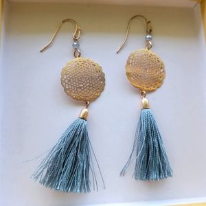 LC Lauren Conrad Rose Gold Blue Tassel Earrings